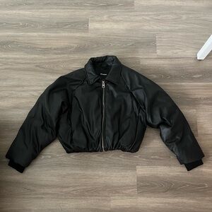 Pull & Bear faux leather puffer bomber jacket